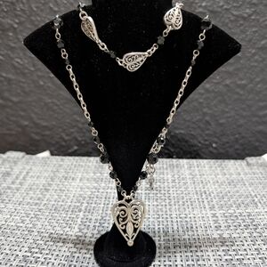 Elegant Silver Heart Necklace and Bracelet Set